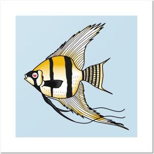 Striped angelfish cartoon illustration Posters and Art